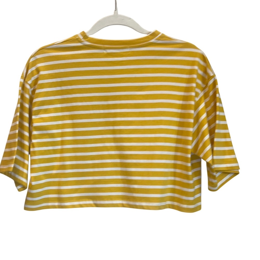 The Frankie Shop Yellow White Striped Boxy Crop Top Tee Cotton Womens M/L - Picture 2 of 4